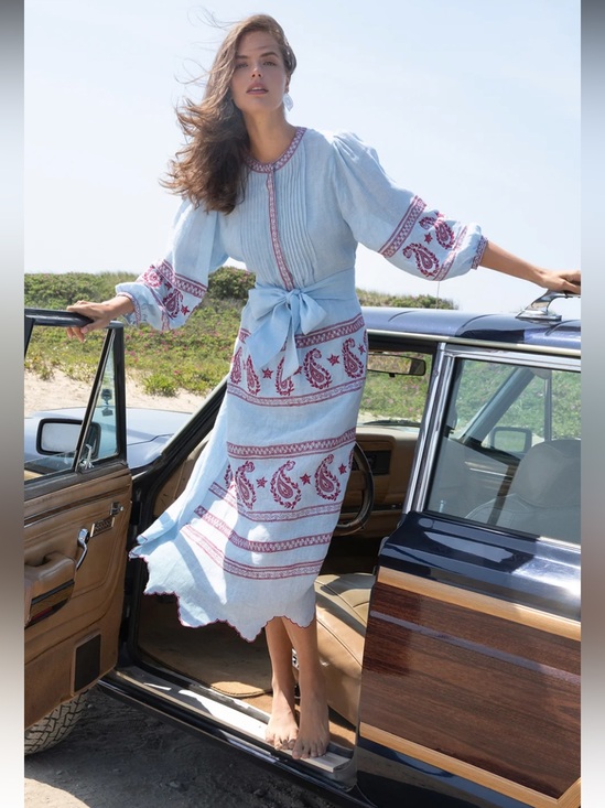 Asha Dresses & Skirts - Nwt Asha rare blue embroidered MADAKET PIPER DRESS $550 boho resort linen summer